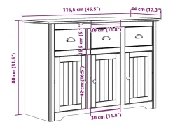Aparador buffet cómoda mueble almacenaje organizador cocina salón salón BODO y 115,5 x 44 x 80 cm madera maciza de pino marrón 02_0030802