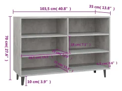 Aparador buffet cómoda mueble mueble de almacenaje organizador cocina salón salón 103,5 x 35 x 70 cm madera contrachapada gris 02_0031842