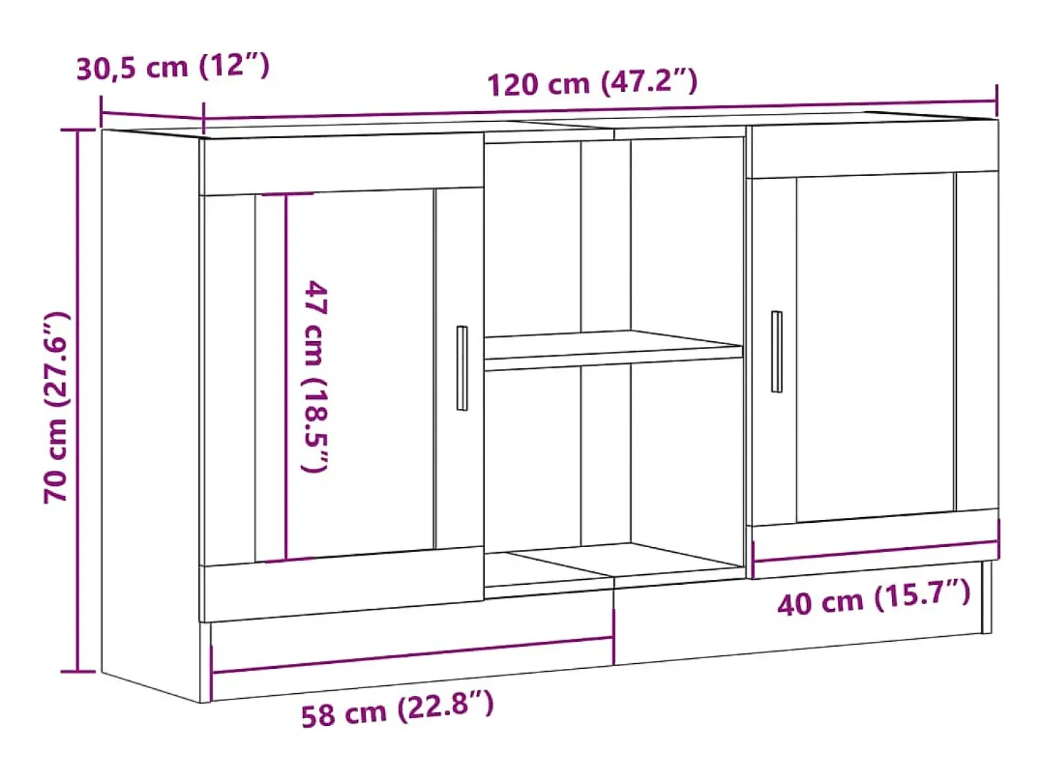 Aparador buffet cómoda mueble mueble de almacenaje organizador cocina salón salón madera vieja 120 x 30,5 x 70 cm madera contrachapada marrón 02_0036599