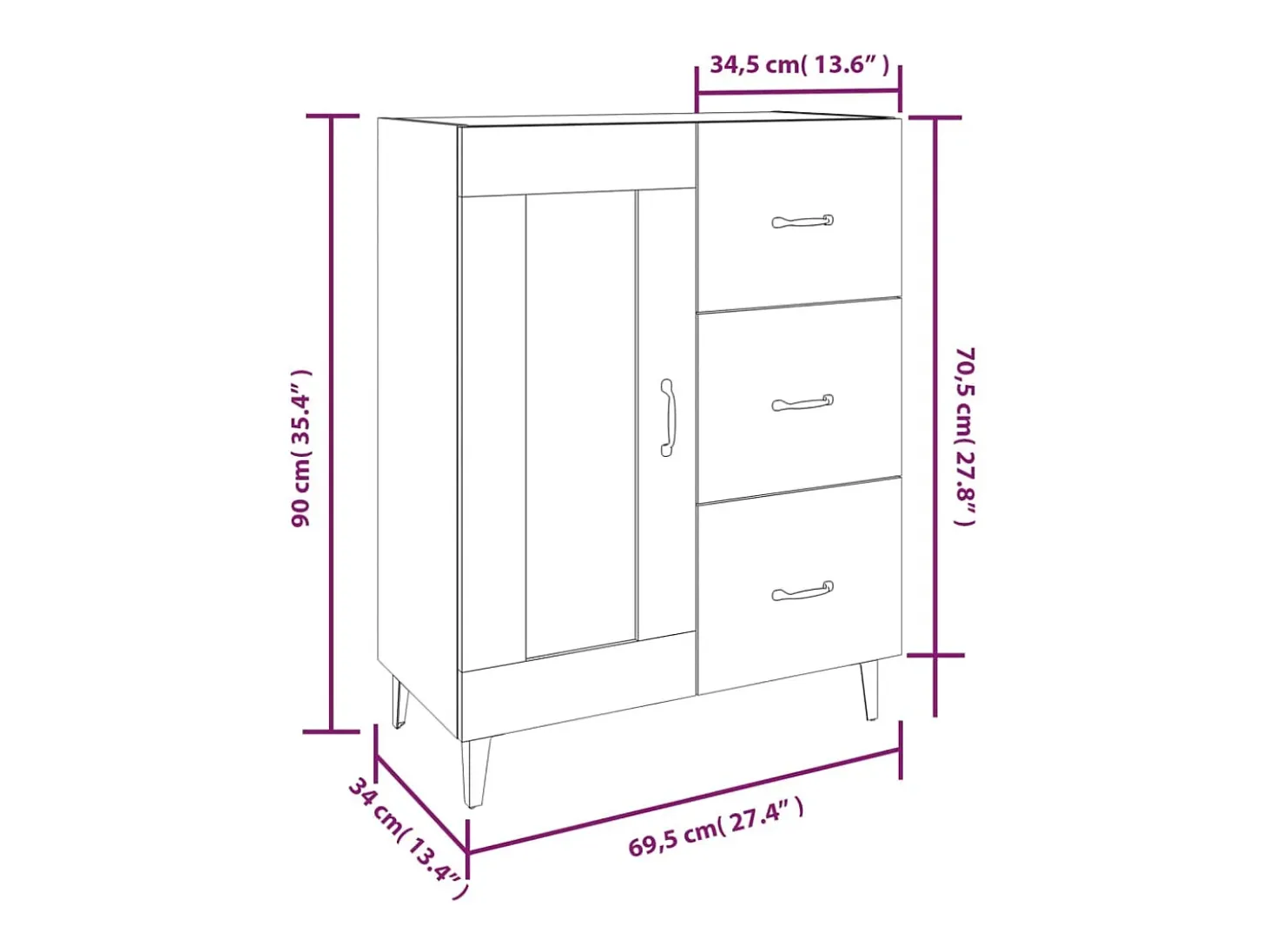 Aparador buffet cómoda mueble mueble de almacenaje organizador cocina salón salón 69,5 x 34 x 90 cm madera contrachapada gris 02_0032065