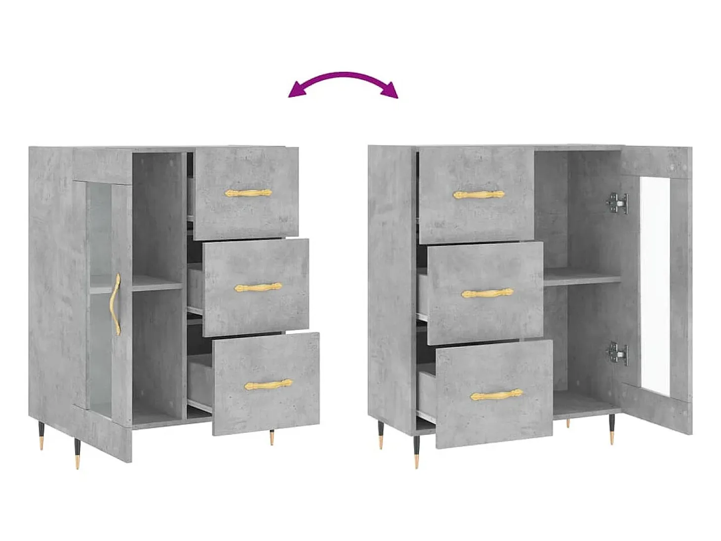 Aparador buffet cómoda mueble mueble de almacenaje organizador cocina salón salón 69,5 x 34 x 90 cm madera contrachapada gris 02_0032034