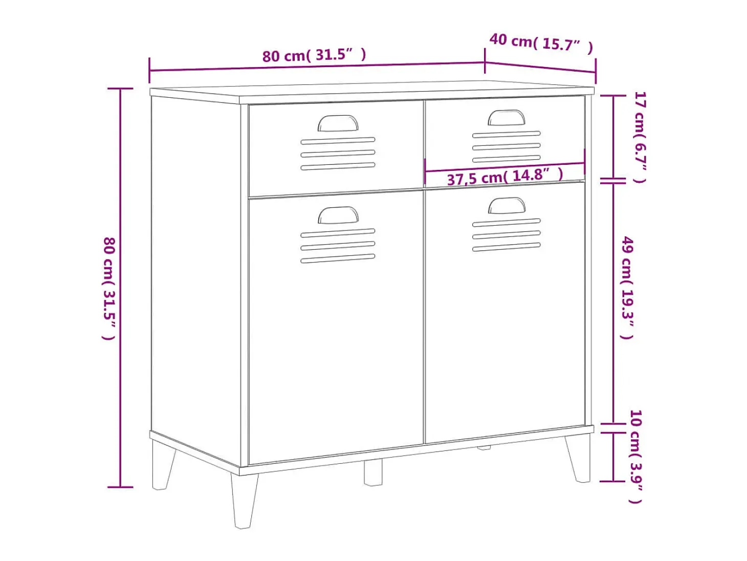Aparador buffet cómoda mueble mueble de almacenaje organizador cocina salón salón 80 x 40 x 80 cm madera contrachapada blanco 02_0036620