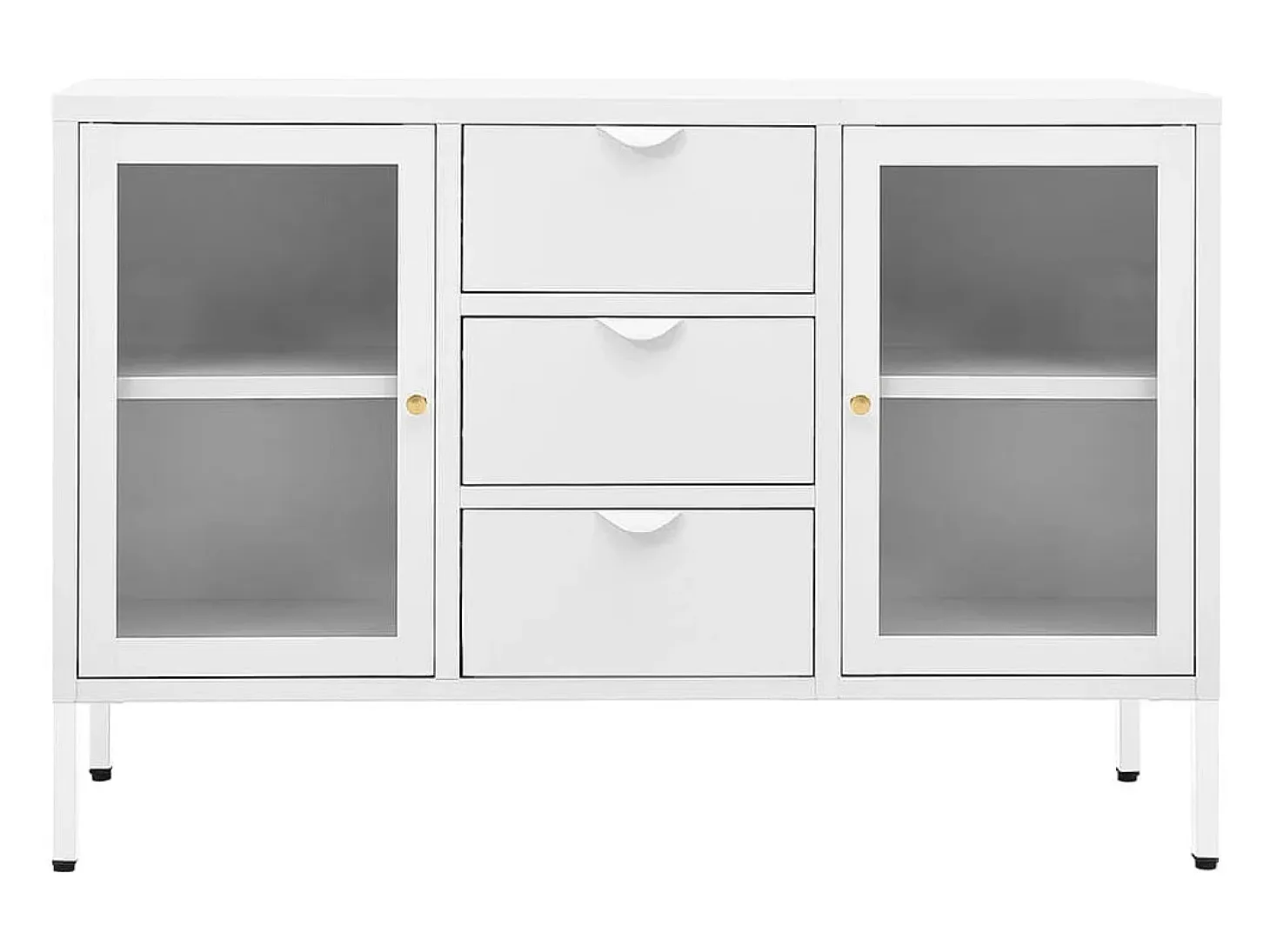 Aparador buffet cómoda mueble almacenaje organizador cocina salón salón 105 x 35 x 70 cm acero y vidrio templado blanco 02_0030193