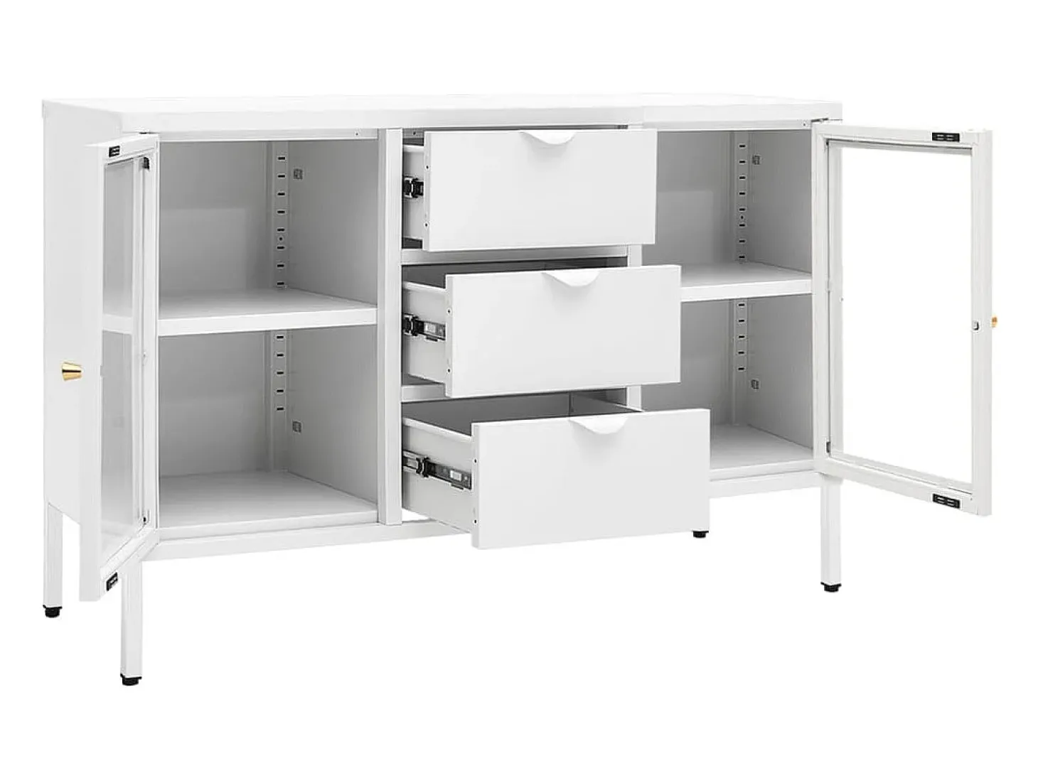 Aparador buffet cómoda mueble almacenaje organizador cocina salón salón 105 x 35 x 70 cm acero y vidrio templado blanco 02_0030193