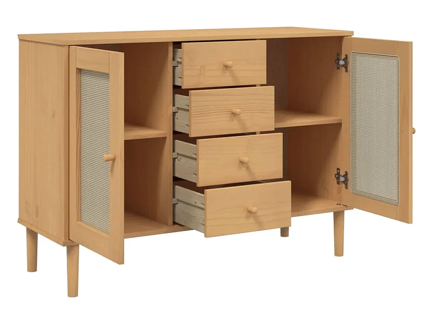 Aparador buffet cómoda mueble almacenaje organizador cocina salón salón aspecto ratán 112 x 40 x 80 cm madera maciza de pino marrón 02_0036230