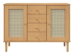 Aparador buffet cómoda mueble almacenaje organizador cocina salón salón aspecto ratán 112 x 40 x 80 cm madera maciza de pino marrón 02_0036230