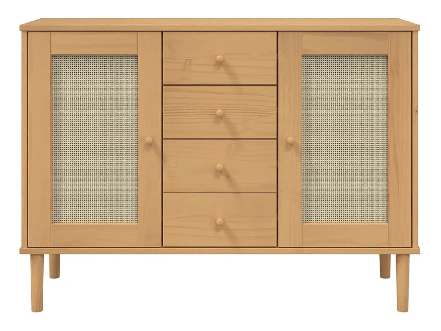 Aparador buffet cómoda mueble almacenaje organizador cocina salón salón aspecto ratán 112 x 40 x 80 cm madera maciza de pino marrón 02_0036230