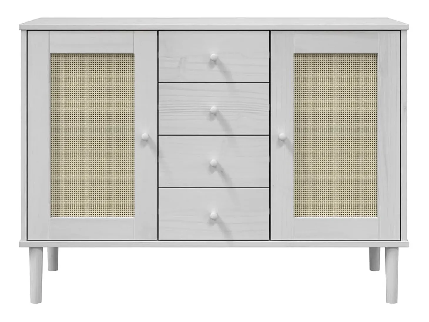 Aparador buffet cómoda mueble mueble de almacenaje organizador cocina salón salón aspecto ratán 112 x 40 x 80 cm madera maciza de pino blanco 02_0036223