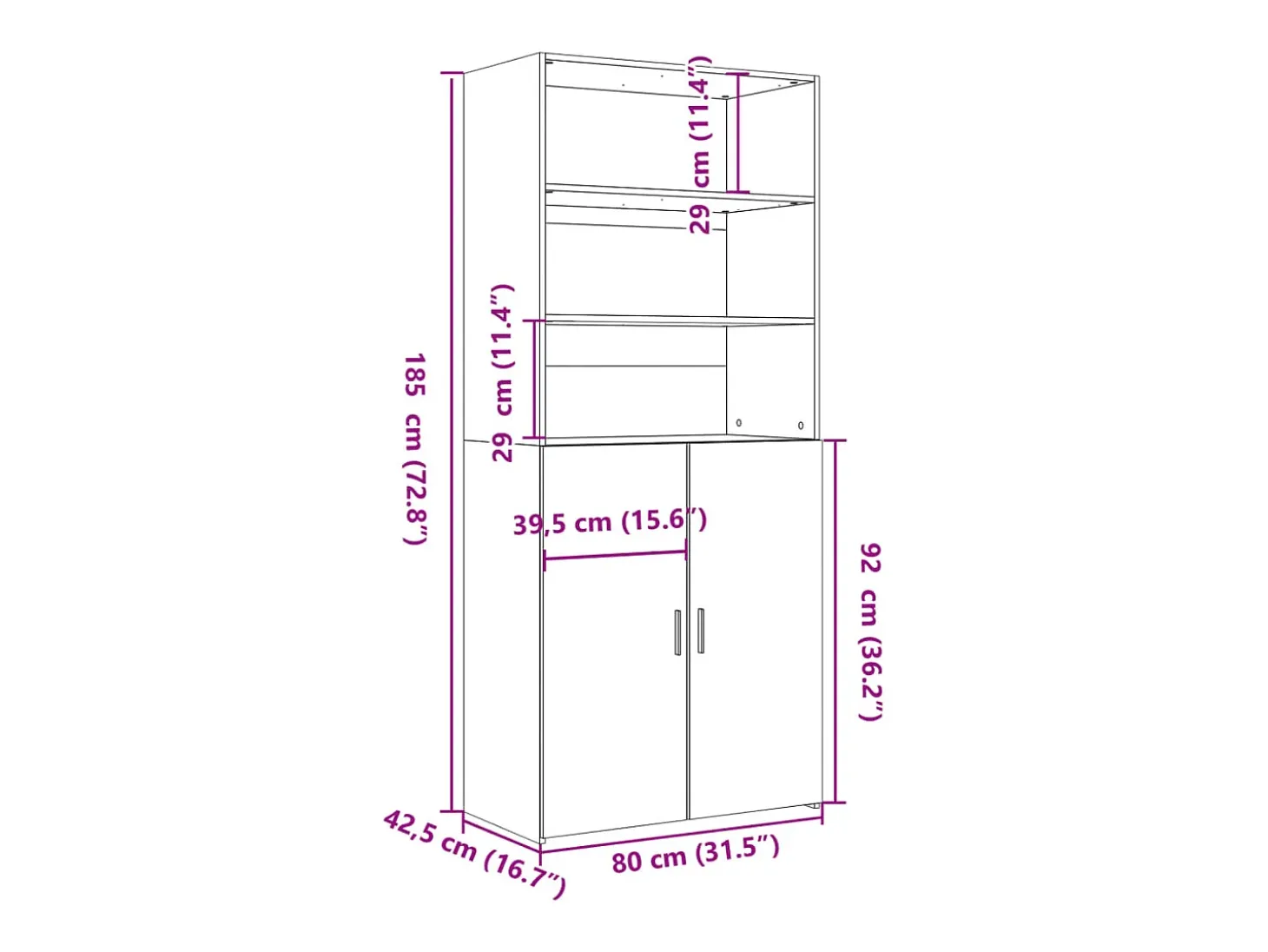 Aparador buffet cómoda mueble mueble de almacenamiento organizador cocina salón salón alto 80 x 42,5 x 185 cm madera contrachapada blanco 02_0032775