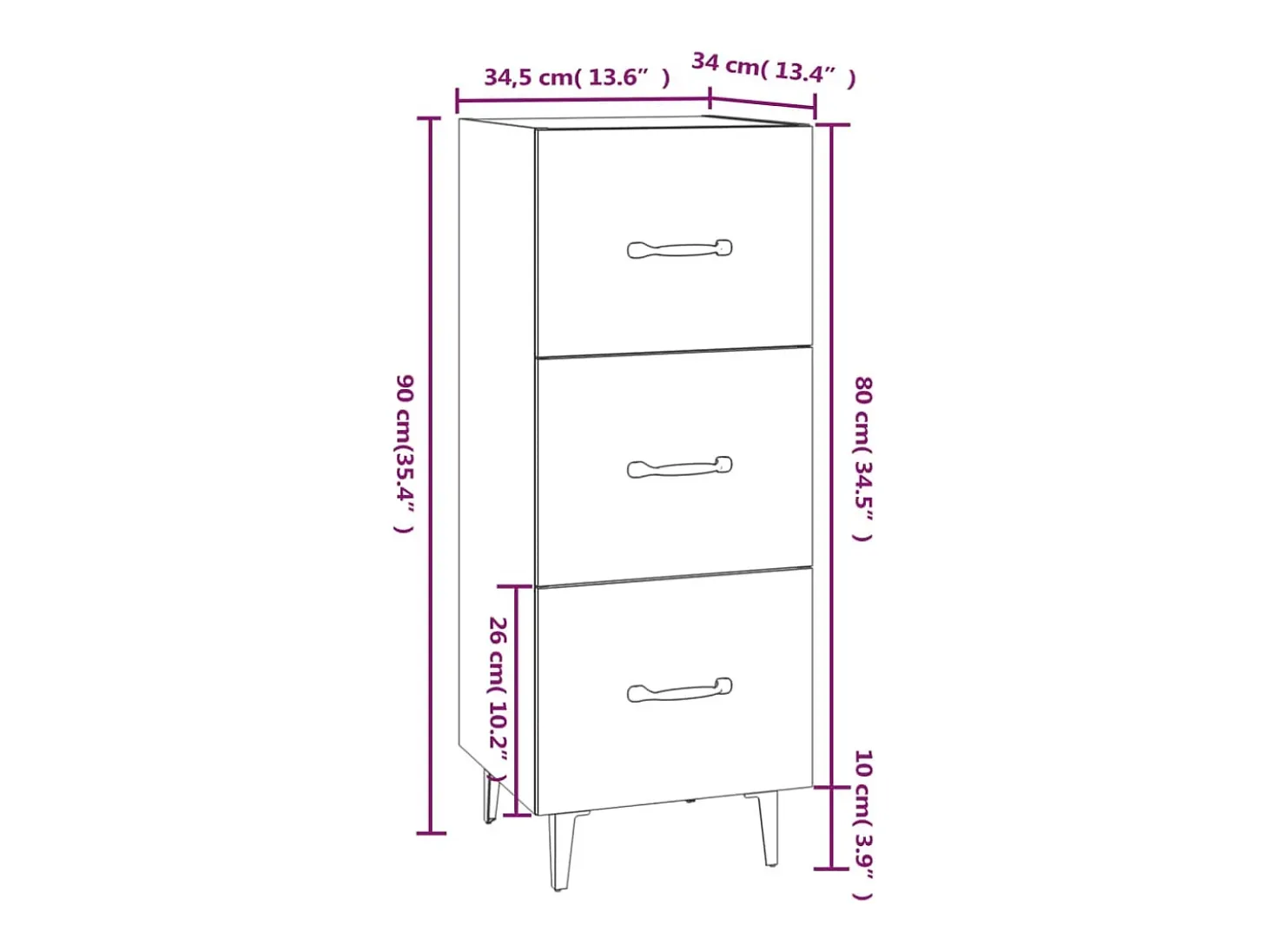 Aparador buffet cómoda mueble mueble de almacenaje organizador cocina salón salón 34,5 x 34 x 90 cm madera contrachapada gris 02_0031901