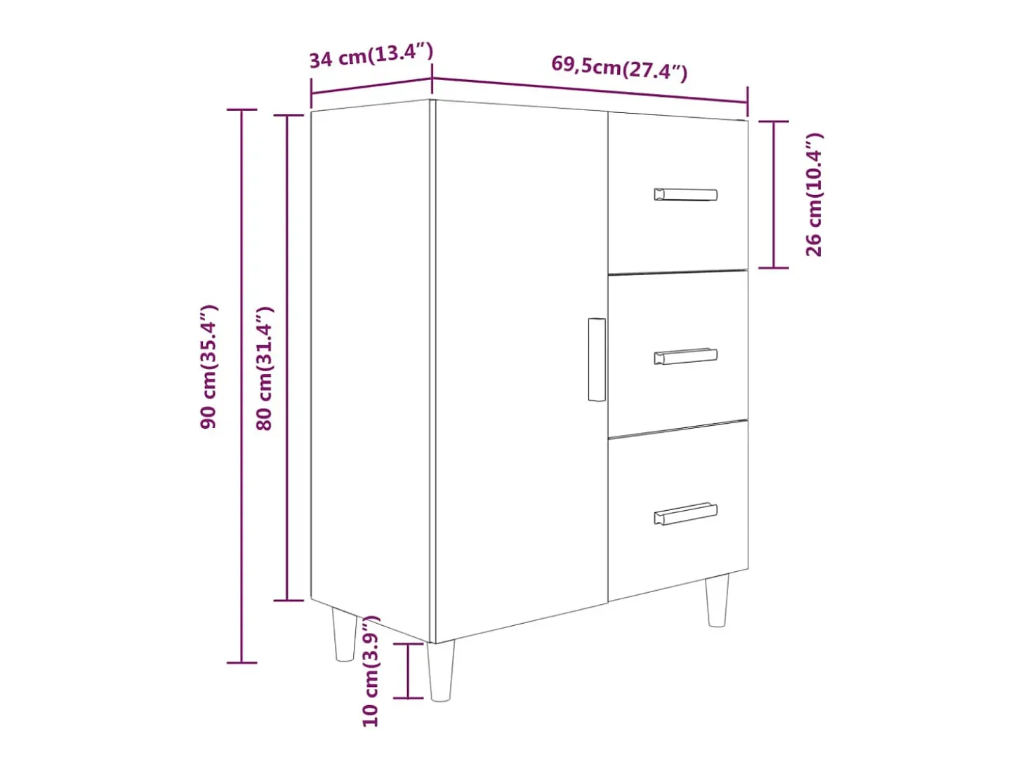 Aparador buffet cómoda mueble almacenaje organizador cocina salón salón 69,5 x 34 x 90 cm madera contrachapada marrón 02_0031043
