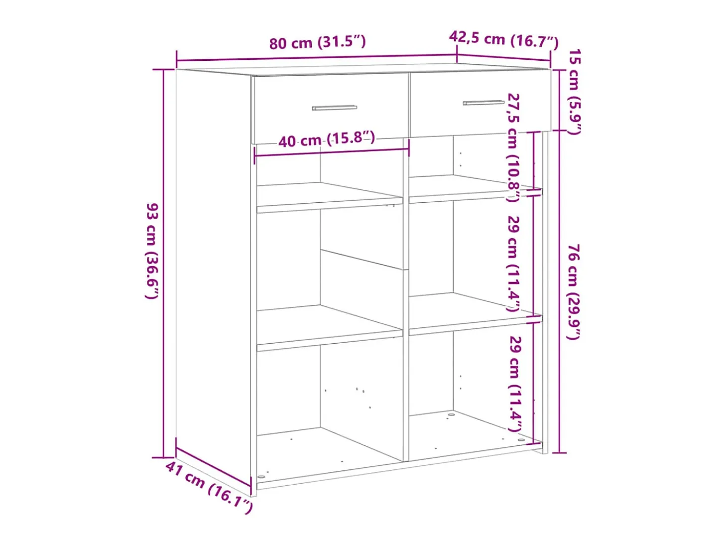 Aparador buffet cómoda mueble mueble de almacenaje organizador cocina salón salón 80 x 42,5 x 93 cm madera contrachapada negra 02_0036137