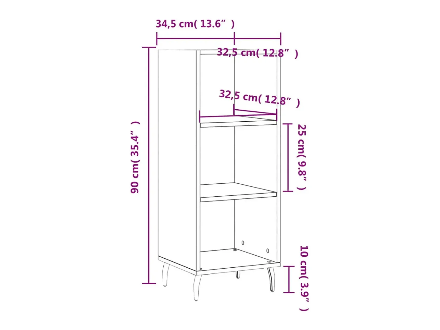 Aparador buffet cómoda mueble mueble de almacenaje organizador cocina salón salón 34,5 x 32,5 x 90 cm madera contrachapada marrón 02_0030880
