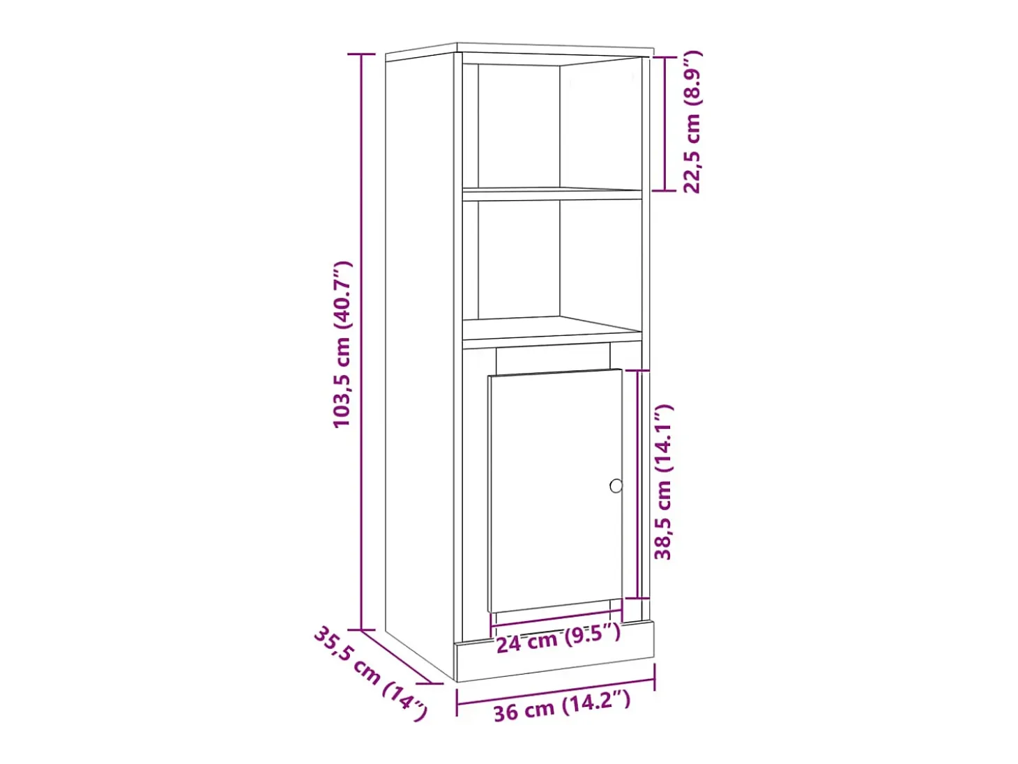 Aparador buffet cómoda mueble mueble de almacenaje organizador cocina salón salón alto madera vieja 36 x 35,5 x 103,5 cm madera contrachapada marrón 02_0035653