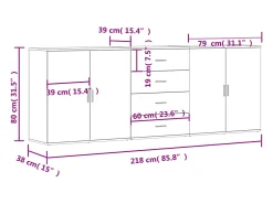 Aparador buffet cómoda mueble unidad de almacenamiento organizador cocina salón sala de estar 3 piezas madera contrachapada blanco 02_0037002