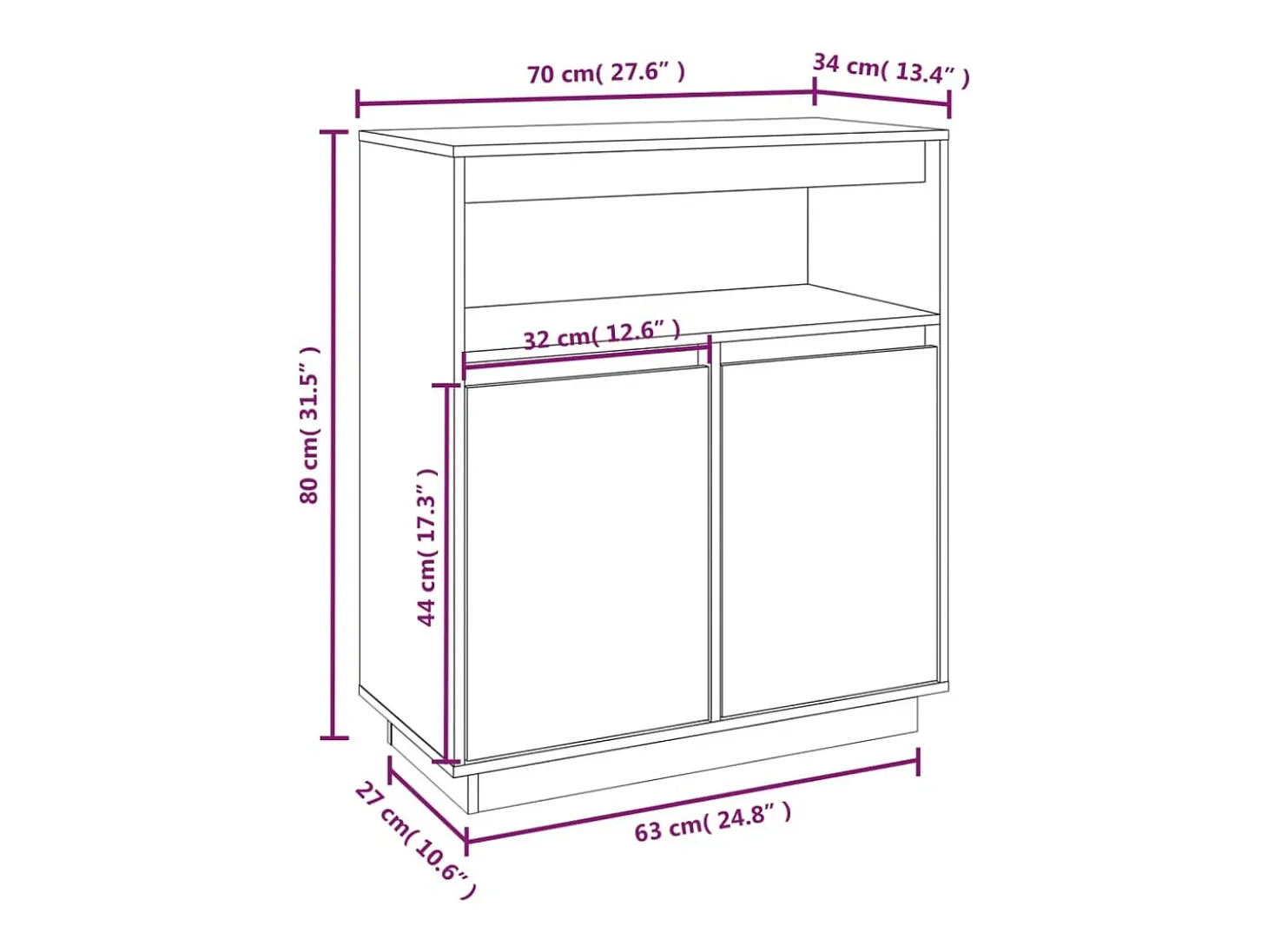 Aparador buffet cómoda mueble almacenaje organizador cocina salón salón 70 x 34 x 80 cm madera maciza de pino marrón 02_0029640