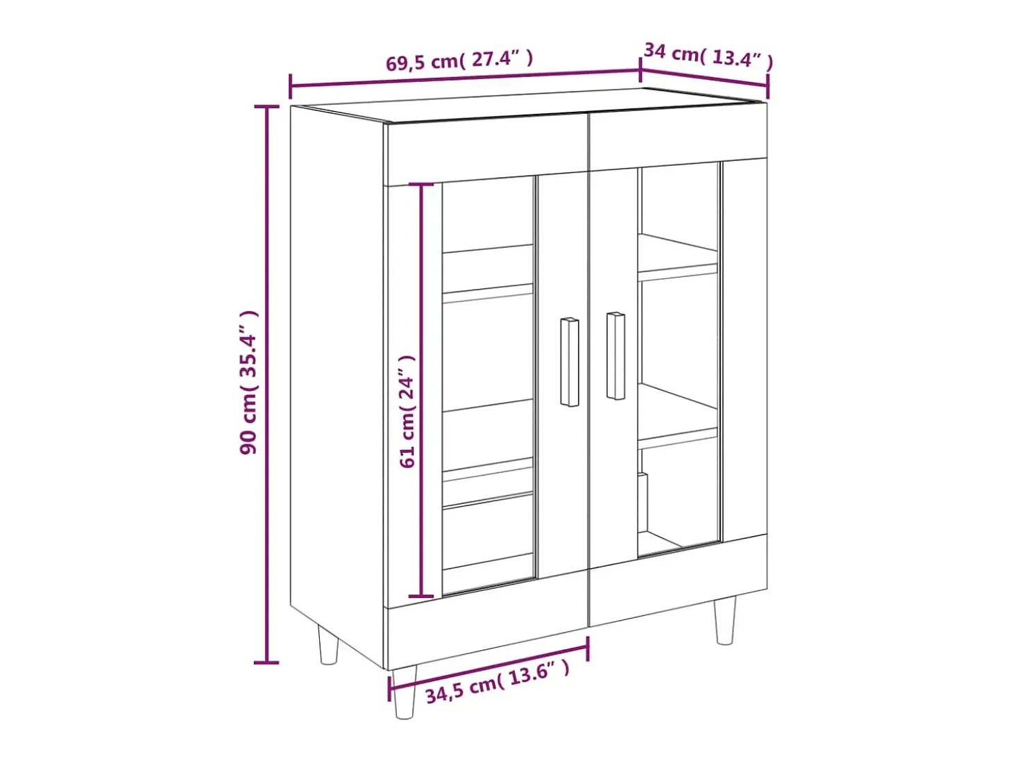 Aparador buffet cómoda mueble mueble de almacenaje organizador cocina salón salón 69,5 x 34 x 90 cm madera contrachapada gris 02_0032038