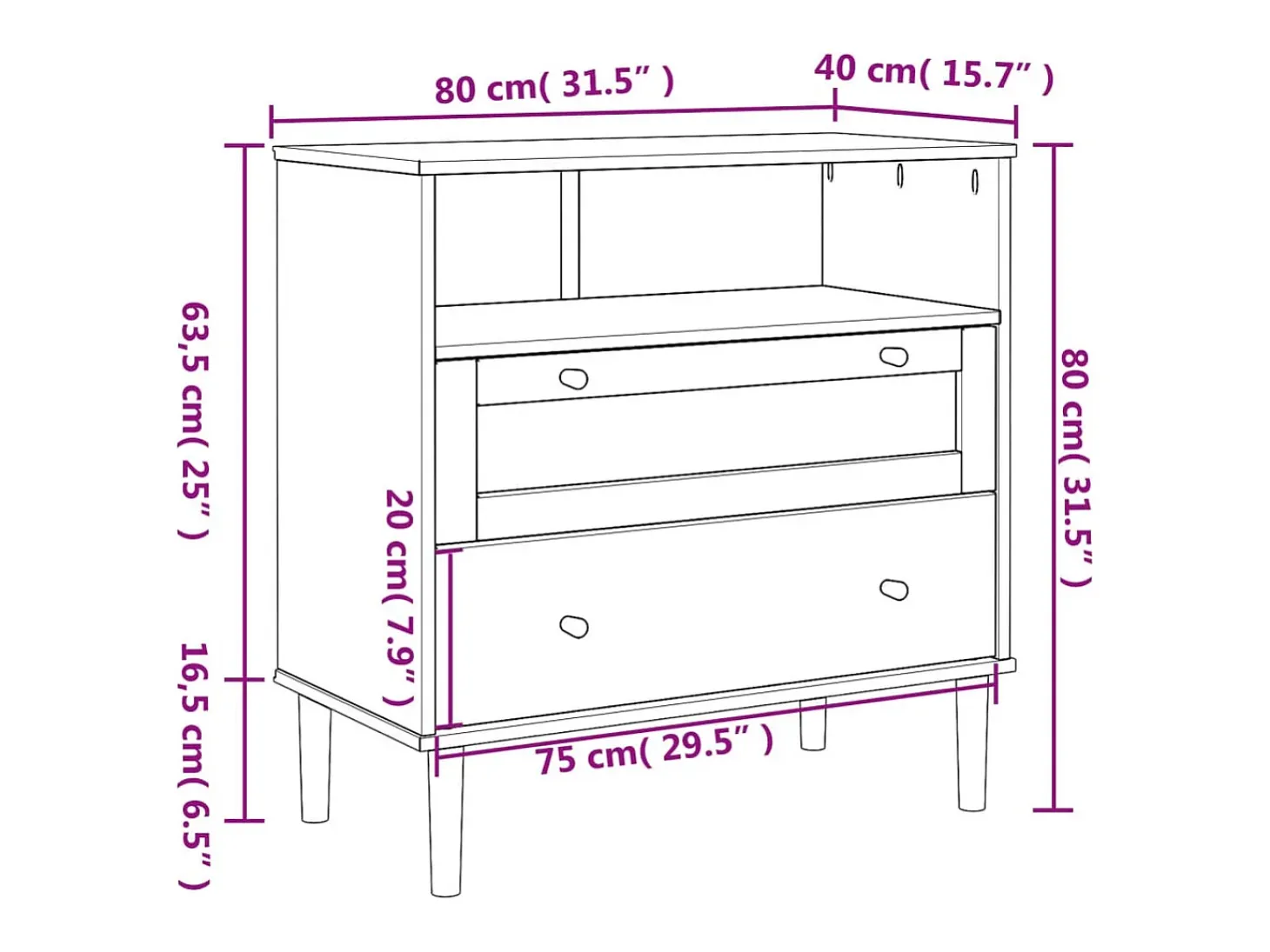Aparador buffet cómoda mueble mueble de almacenamiento organizador cocina salón salón aspecto ratán 80 x 40 x 80 cm madera maciza de pino blanco 02_0036225