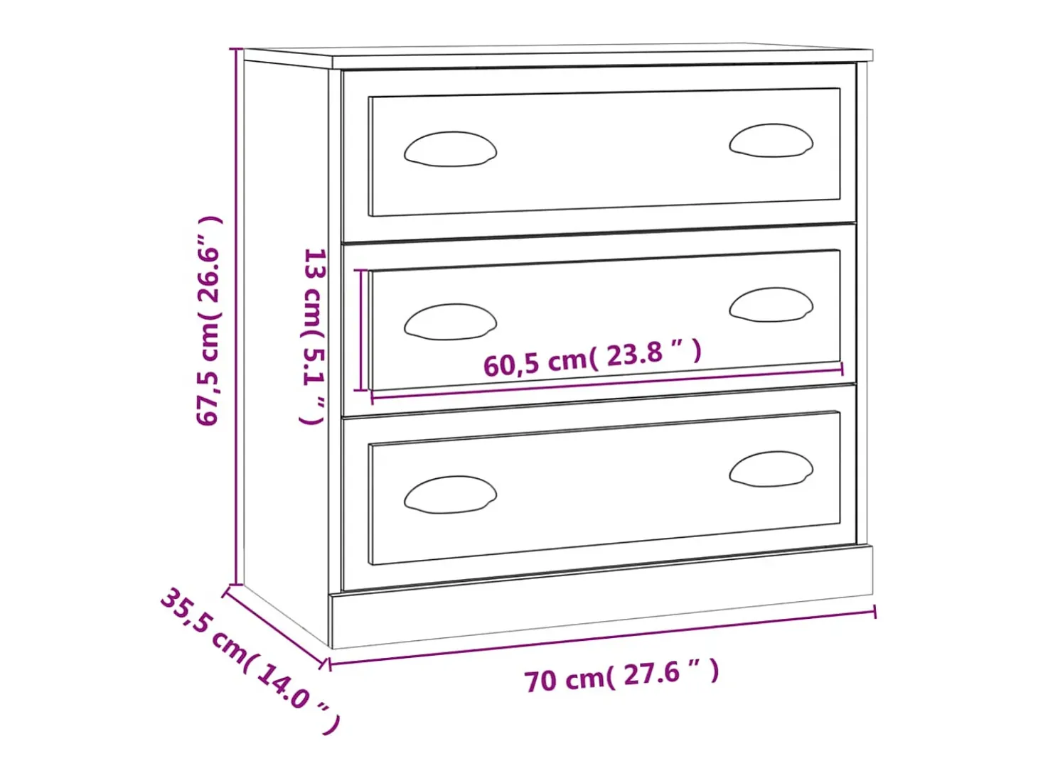 Aparador buffet cómoda mueble mueble de almacenaje organizador cocina salón salón 70 x 35,5 x 67,5 cm madera contrachapada gris 02_0032082