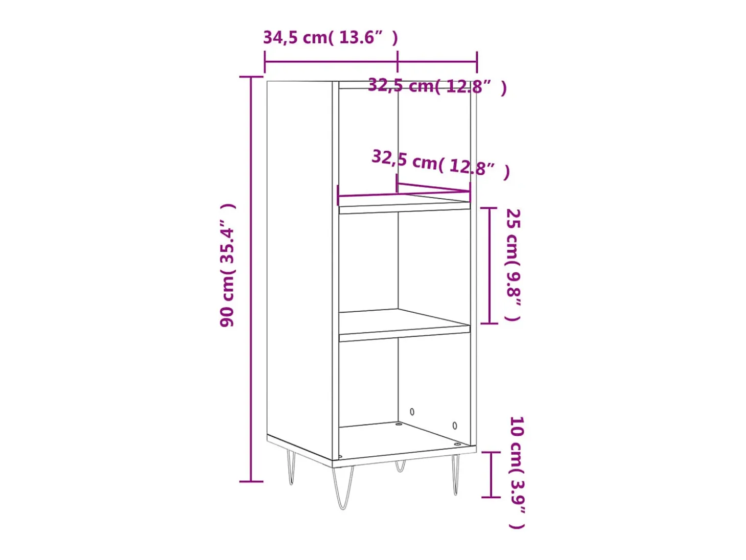 Aparador buffet cómoda mueble mueble de almacenaje organizador cocina salón salón 34,5 x 32,5 x 90 cm madera contrachapada gris 02_0031865