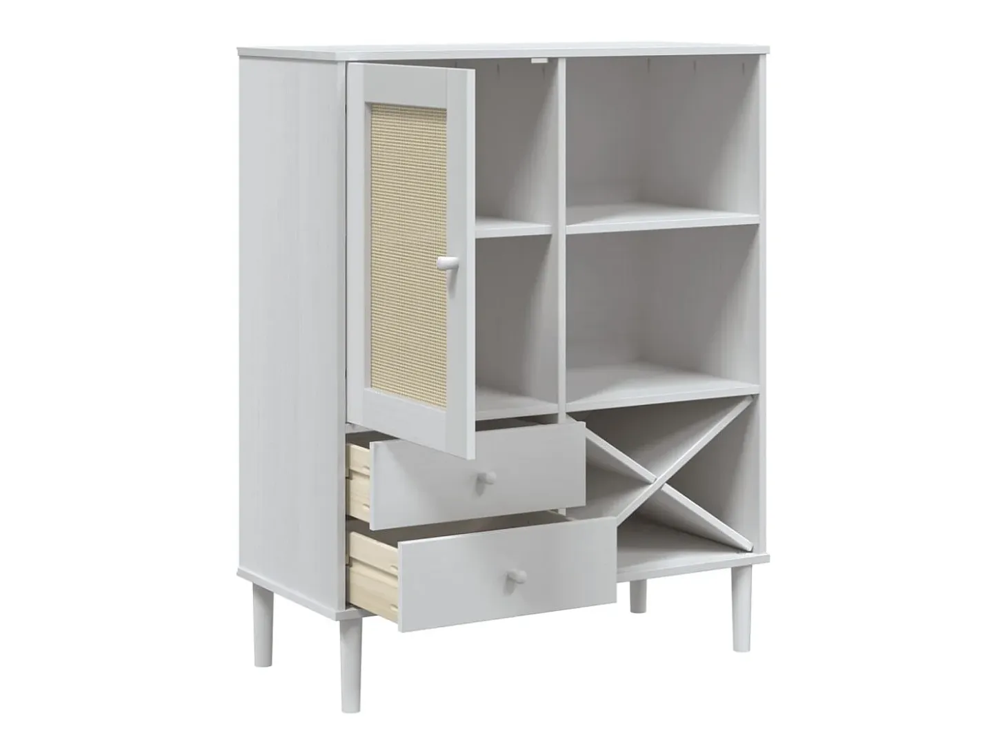 Aparador buffet cómoda mueble mueble de almacenaje organizador cocina salón salón aspecto ratán 90 x 40 x 112 cm madera maciza de pino blanco 02_0036228
