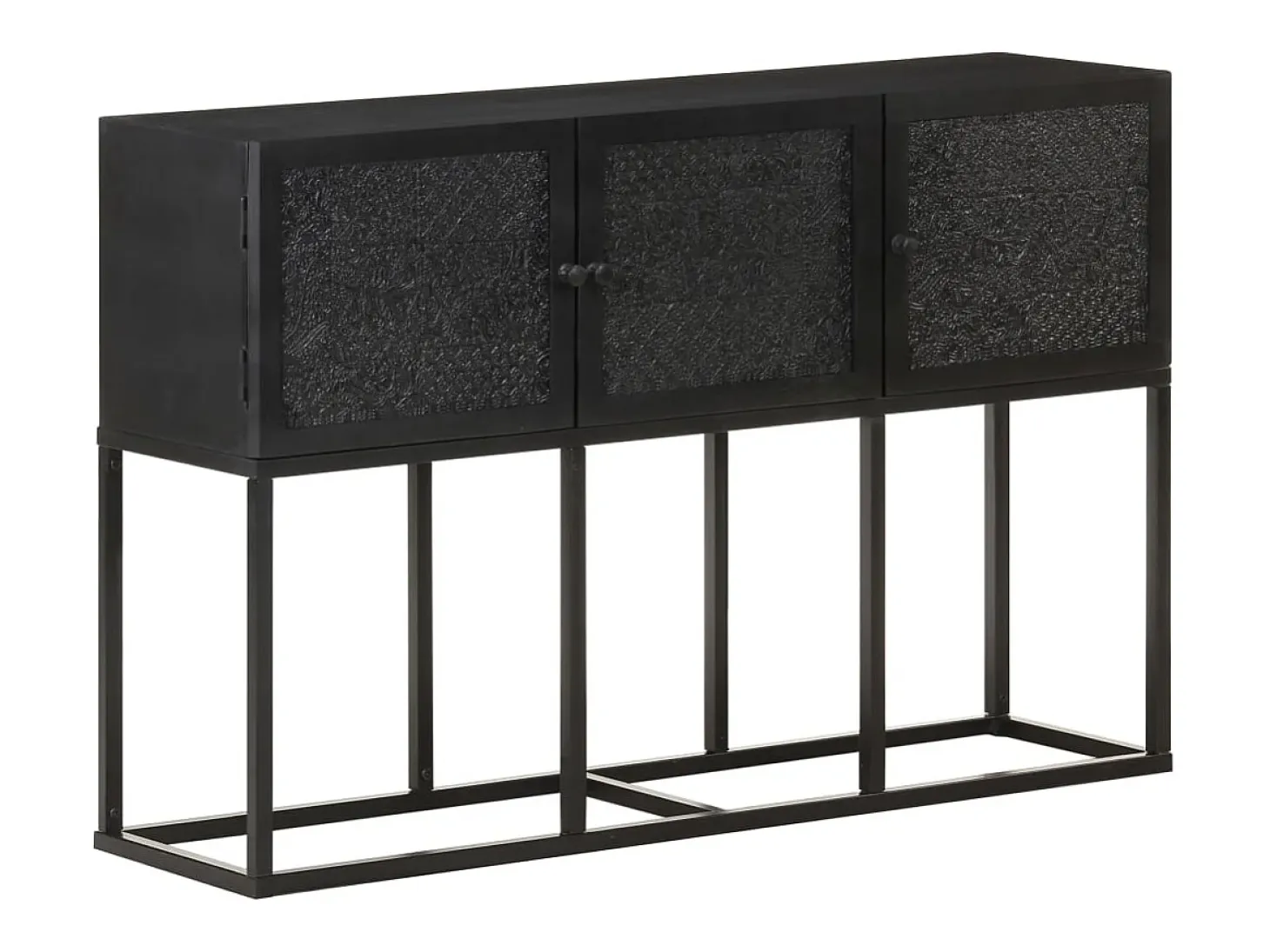 Aparador buffet cómoda mueble almacenaje organizador cocina salón salón 115 x 30 x 76 cm madera maciza de mango negro 02_0029526