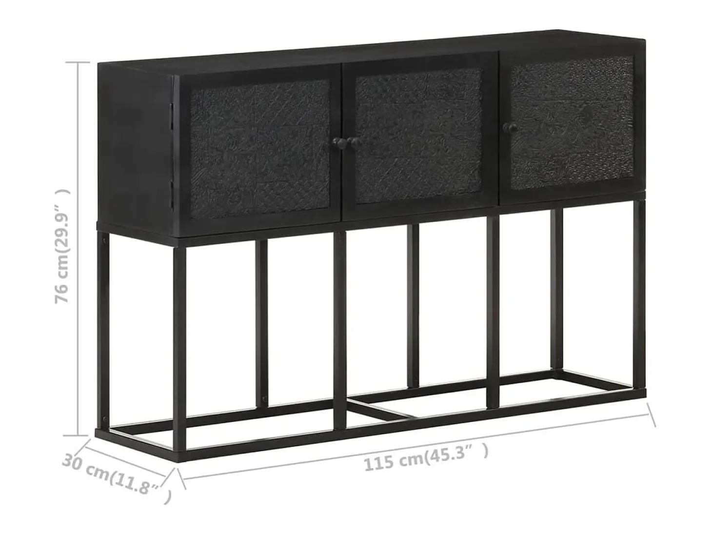Aparador buffet cómoda mueble almacenaje organizador cocina salón salón 115 x 30 x 76 cm madera maciza de mango negro 02_0029526