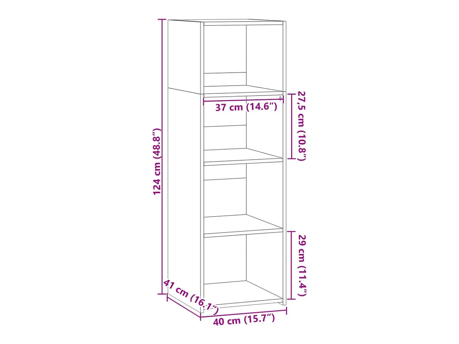 Aparador buffet cómoda mueble mueble de almacenaje organizador cocina salón salón alto 40 x 41 x 124 cm madera contrachapada marrón 02_0033713