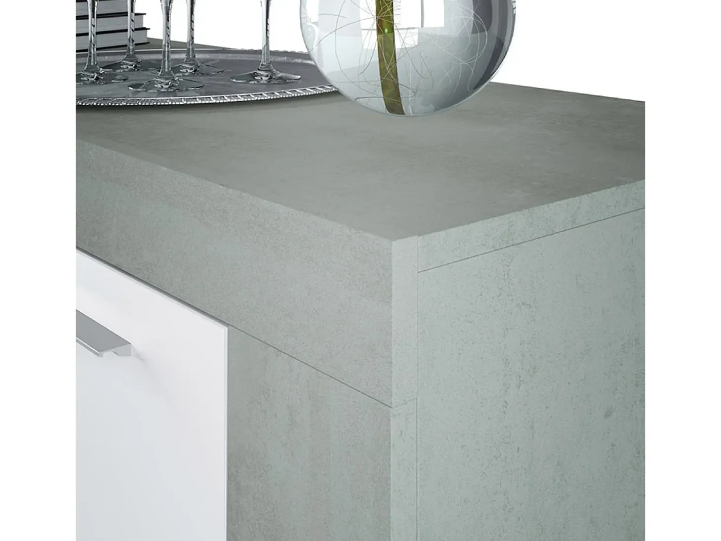 Aparador Buffet Moderno con 3 Puertas en Melamina con Acabado en Color Blanco Artik y Gris Cemento - Dim: 144 cm (Ancho) x 80 cm (Alto) x 42 cm (Fondo)