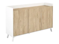 Aparador, Buffet, Salón Comedor 3 Puertas, Armario Auxiliar Color Blanco y Roble, Medidas: 140x87x40 Cm
