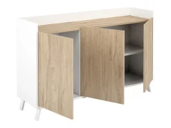 Aparador, Buffet, Salón Comedor 3 Puertas, Armario Auxiliar Color Blanco y Roble, Medidas: 140x87x40 Cm