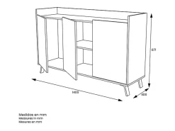 Aparador, Buffet, Salón Comedor 3 Puertas, Armario Auxiliar Color Blanco y Roble, Medidas: 140x87x40 Cm
