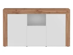 Aparador Chronos con 3 puertas y 1 compartimento blanco brillo y roble 155x40x85 cm