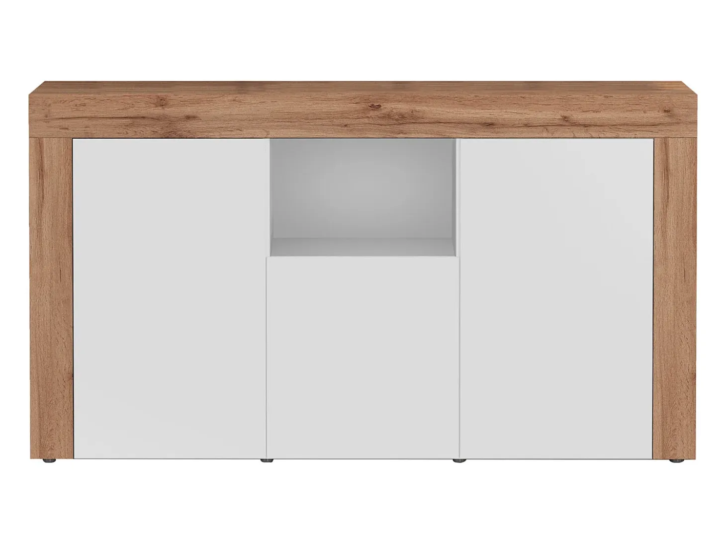Aparador Chronos con 3 puertas y 1 compartimento blanco brillo y roble 155x40x85 cm