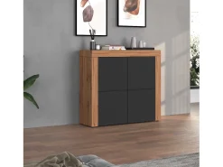 Aparador Chronos con 4 puertas, color antracita mate y roble, 140 x 40 x 130 cm