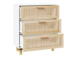 Aparador cómoda armario mueble organizador cocina salón salón 60 x 30 x 70 cm madera maciza de pino y ratán blanco natural 02_0030333