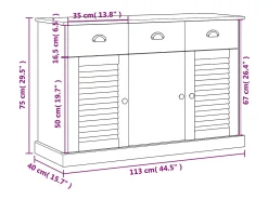 Aparador cómoda armario mueble organizador cocina salón salón con cajones 113 x 40 x 75 cm madera maciza de pino blanco 02_0030132