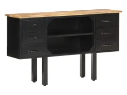 Aparador cómoda armario mueble organizador cocina salón salón 110 x 30 x 65 cm madera maciza de mango en bruto y acero marrón 02_0029509