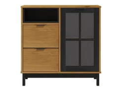 Aparador cómoda armario mueble organizador cocina salón salón con puerta de cristal 80 x 40 x 80 cm madera maciza de pino marrón 02_0030104