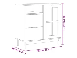 Aparador cómoda armario mueble organizador cocina salón salón con puerta de cristal 80 x 40 x 80 cm madera maciza de pino marrón 02_0030104