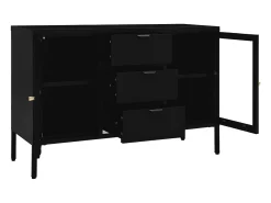 Aparador cómoda armario unidad de almacenamiento organizador cocina salón salón 105 x 35 x 70 cm acero y vidrio templado negro 02_0035836