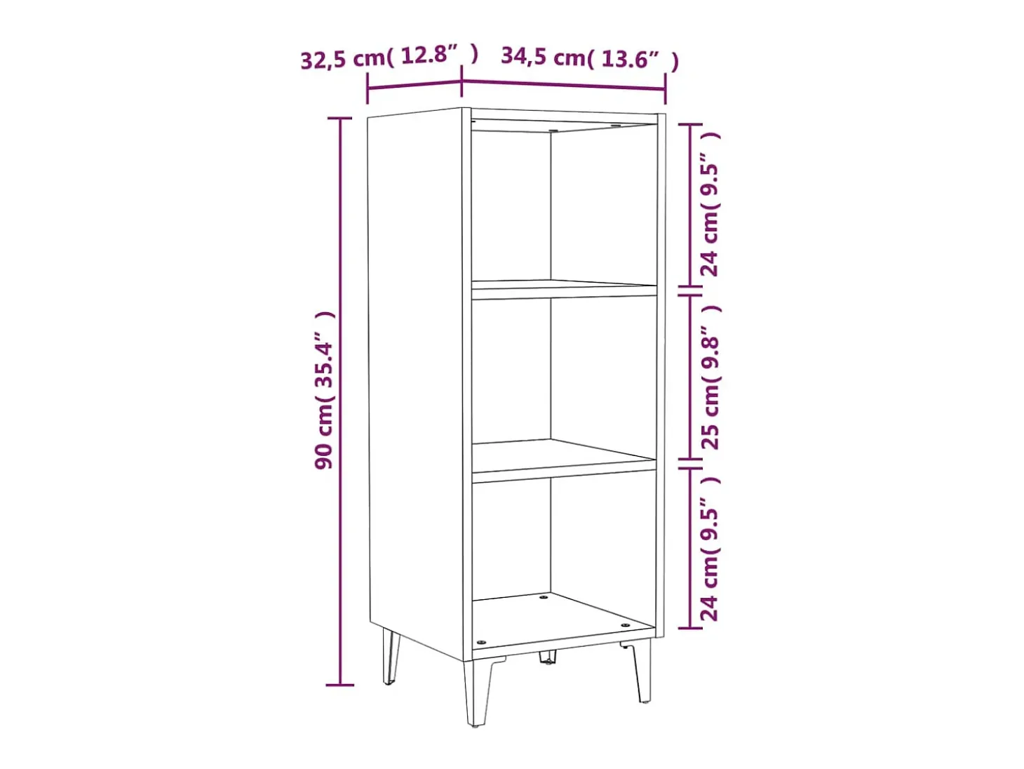 Aparador cómoda cómoda armario mueble organizador cocina salón brillante 34,5 x 32,5 x 90 cm madera contrachapada blanco 02_0030582