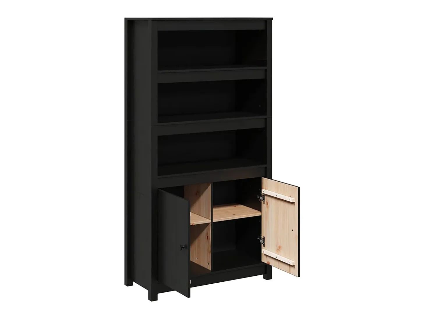 Aparador cómoda cómoda armario mueble organizador cocina salón salón alto 80 x 35 x 154 cm madera maciza de pino negro 02_0035130