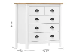 Aparador Cómoda Cómoda Armario Unidad de Almacenamiento Organizador Cocina Salón Hill 79 x 40 x 80 cm Madera Maciza de Pino Blanco 02_0035670