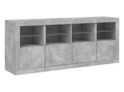 Aparador Cómoda Cómoda Armario Unidad de Almacenamiento Organizador Cocina Salón Salón con Luces LED 163 x 37 x 67 cm Gris 02_0029983