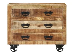 Aparador cómoda cómoda armario mueble organizador cocina salón salón con 3 cajones 80 x 30 x 65 cm madera maciza de mango en bruto marrón 02_0029738