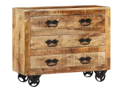 Aparador cómoda cómoda armario mueble organizador cocina salón salón con 3 cajones 80 x 30 x 65 cm madera maciza de mango en bruto marrón 02_0029738