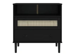 Aparador cómoda cómoda armario mueble organizador cocina salón salón aspecto ratán 80 x 40 x 80 cm madera maciza de pino negro 02_0036239