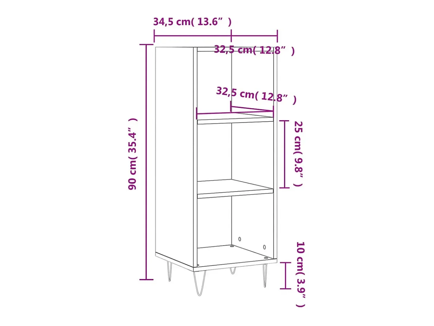 Aparador cómoda cómoda armario mueble organizador cocina salón salón 34,5 x 32,5 x 90 cm madera contrachapada blanco 02_0030237