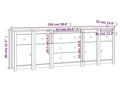 Aparador cómoda cómoda armario mueble organizador cocina salón salón 230 x 35 x 80 cm madera maciza de pino blanco 02_0030217